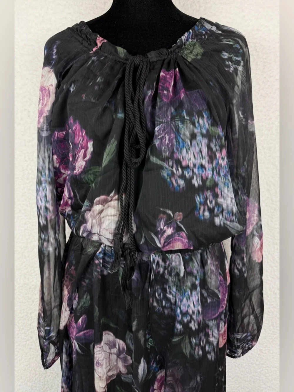 (NWT) THE JETSET DIARIES • Black/Multi Floral Peony Semi-Sheer Maxi Dress, L - Picture 3 of 14